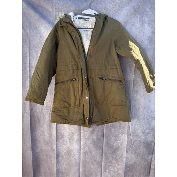 Zara Kids‎ Girl Parka Coat with Removable Faux Fur Hood/Collar size 11-12 *VGUC